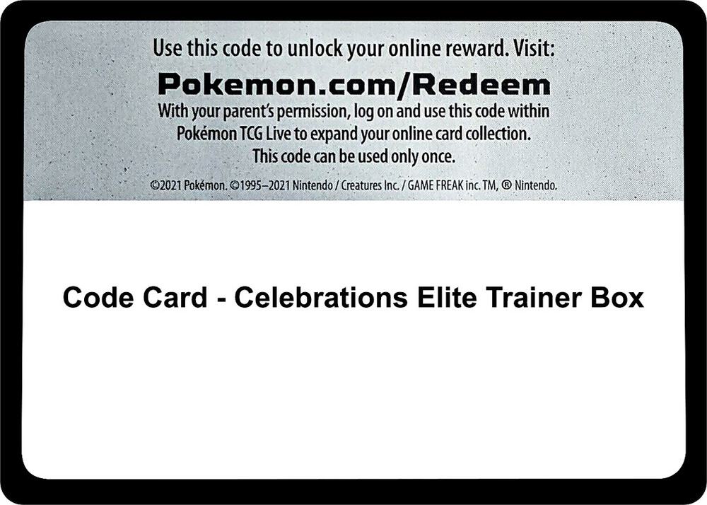 Pokemon Code Card Celebrations ETB Elite Trainer Box