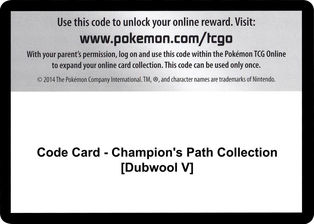 Pokemon Code Card Champions Path Dubwool V