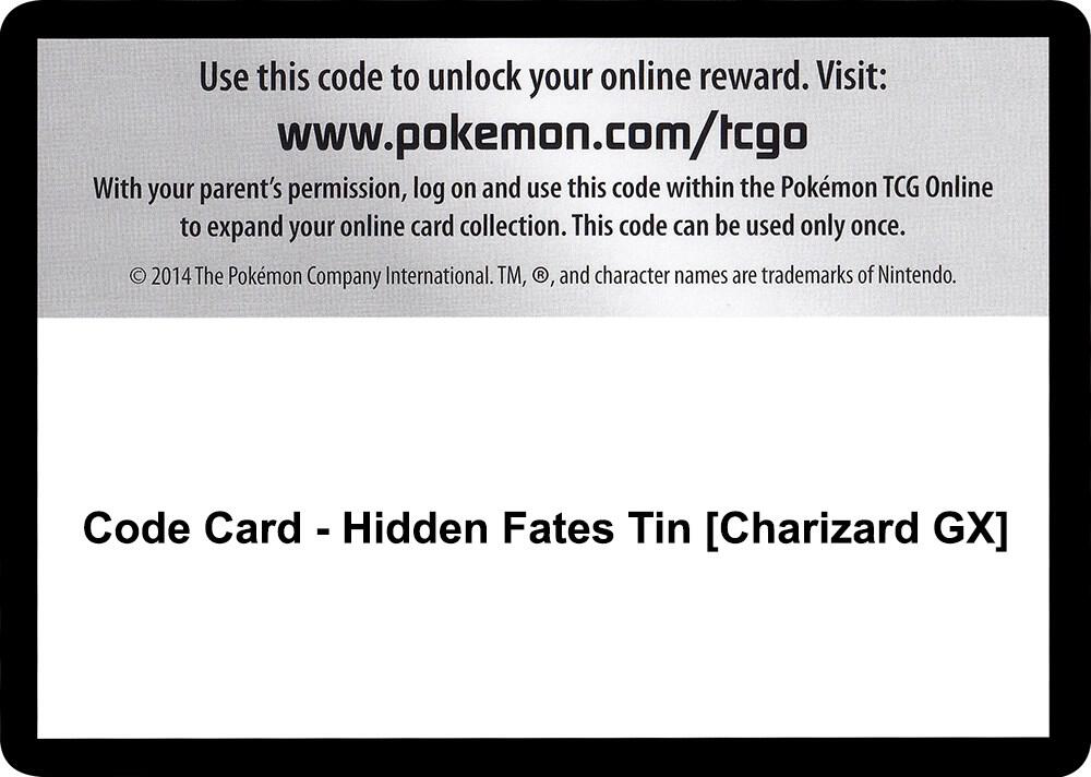 Pokemon Code Card Hidden Fates Charizard GX Tin