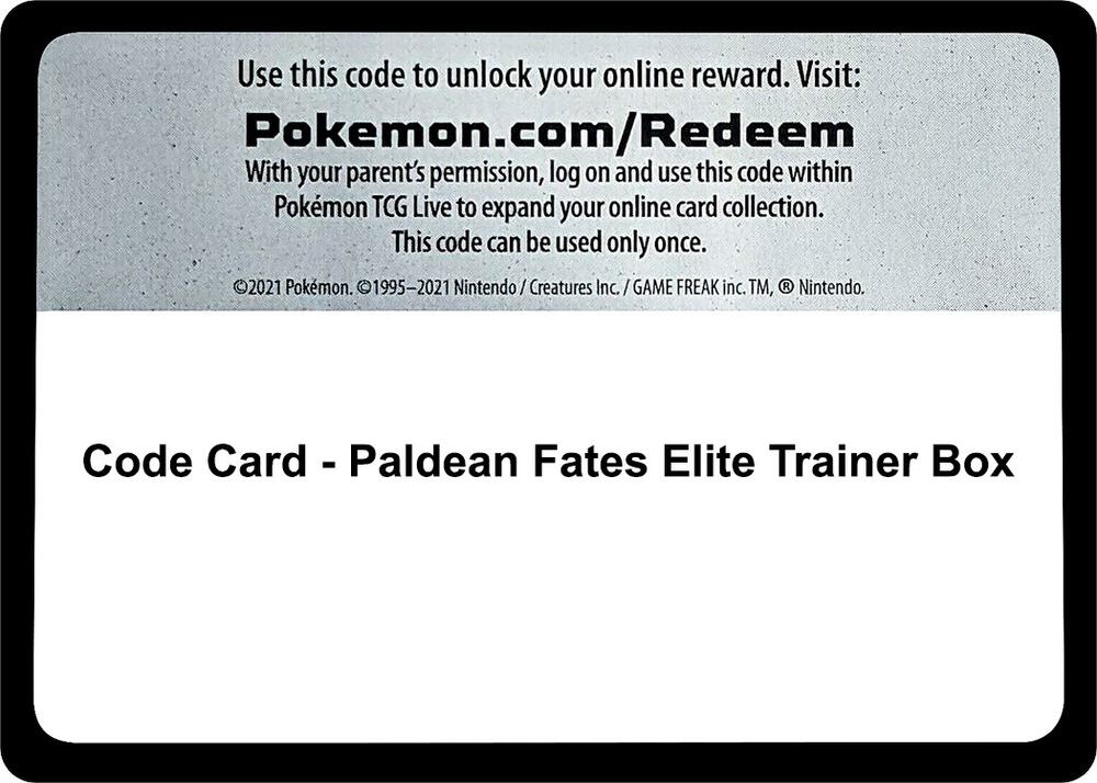 Pokemon Code Card Paldean Fates ETB Elite Trainer Box