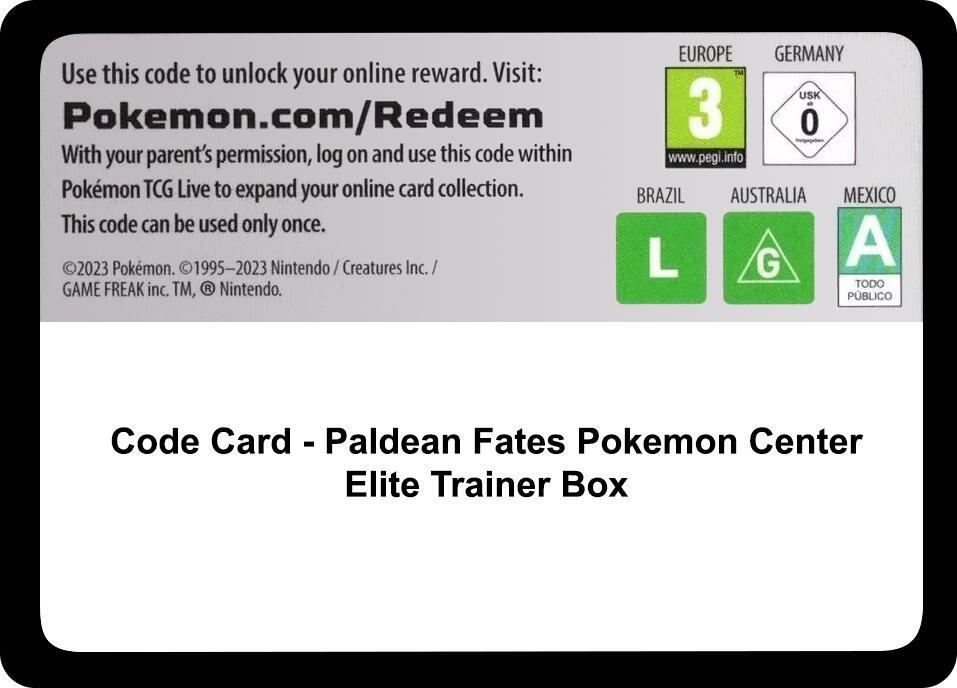 Pokemon Code Card Paldean Fates Pokemon Centre ETB