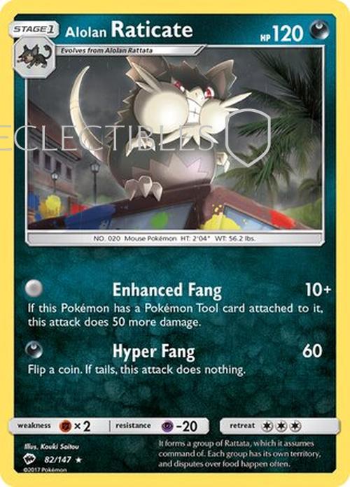 Pokemon Burning Shadows 082/147 Alolan Raticate Reverse Holo