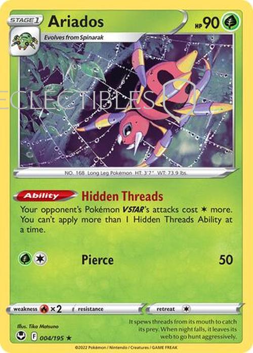 Pokemon Silver Tempest 004/195 Ariados  Reverse Holo