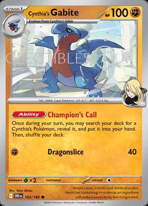 Pokemon Destined Rivals 103/182 Cynthias Gabite Reverse Holo