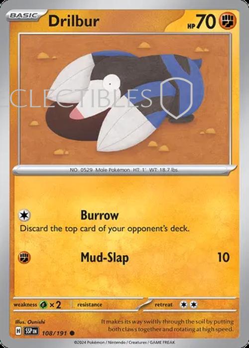Pokemon Surging Sparks 108/191 Drilbur Reverse Holo