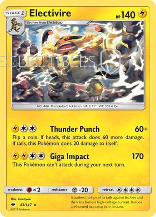 Pokemon Burning Shadows 043/147 Electivire Reverse Holo