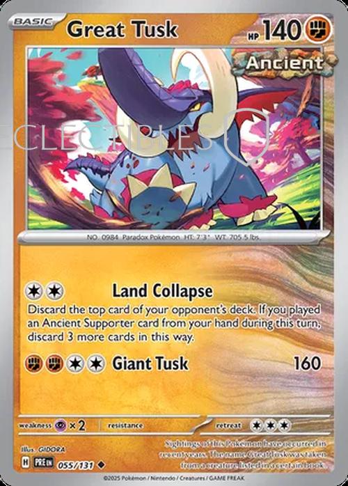Pokemon Prismatic Evolutions 055/131 Great Tusk Reverse Holo