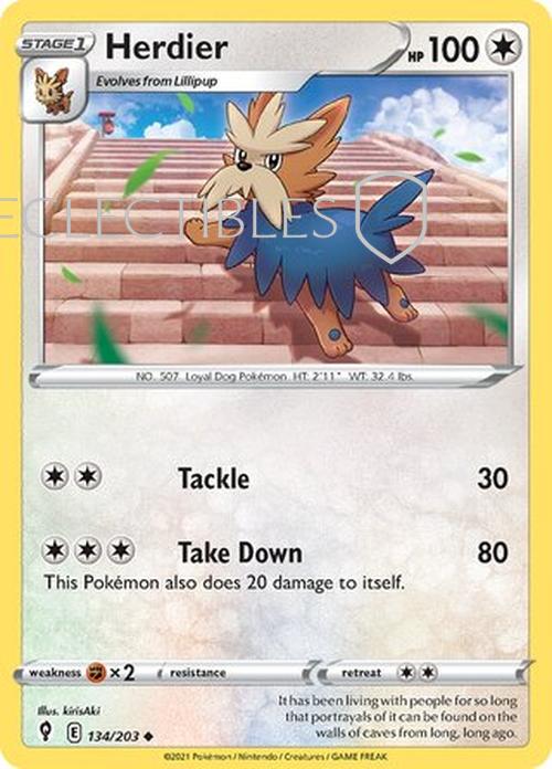 Pokemon Evolving Skies 134/203 Herdier  Reverse Holo