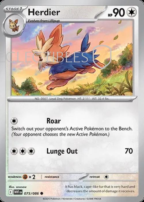 Pokemon White Flare 075/086 Herdier Reverse Holo