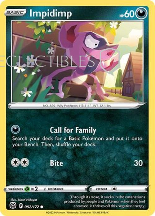Pokemon Brilliant Stars 092/172 Impidimp  Reverse Holo