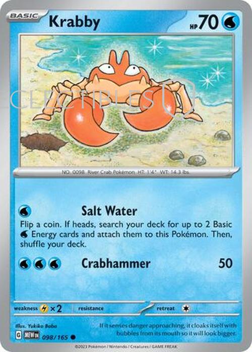 Pokemon Scarlet & Violet 151 098/165 Krabby  Reverse Holo
