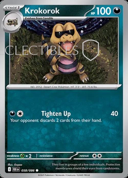 Pokemon Black Bolt 058/086 Krokorok Reverse Holo