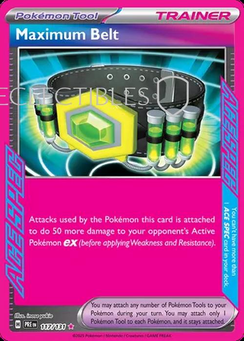 Pokemon Prismatic Evolutions 117/131 Maximum Belt Ace Spec