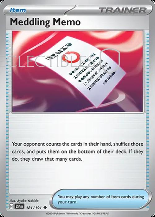 Pokemon Surging Sparks 181/191 Meddling Memo Reverse Holo