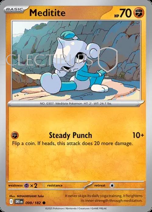 Pokemon Destined Rivals 099/182 Meditite Reverse Holo