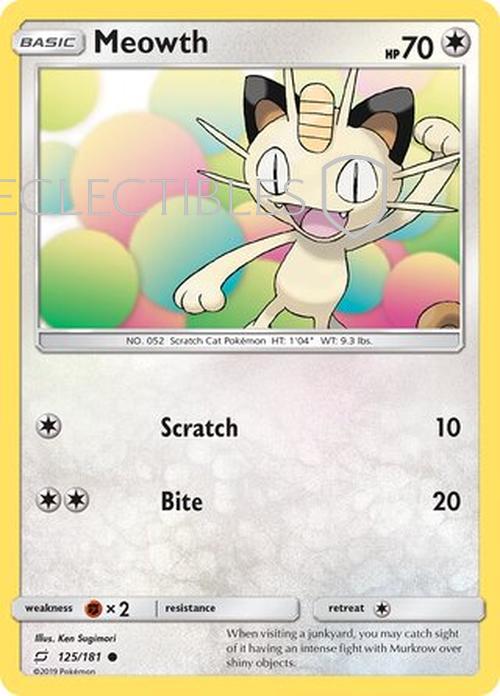 Pokemon Team up 125/181 Meowth Reverse Holo