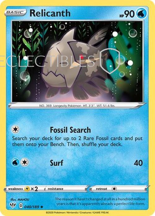 Pokemon Darkness Ablaze 040/189 Relicanth  Reverse Holo
