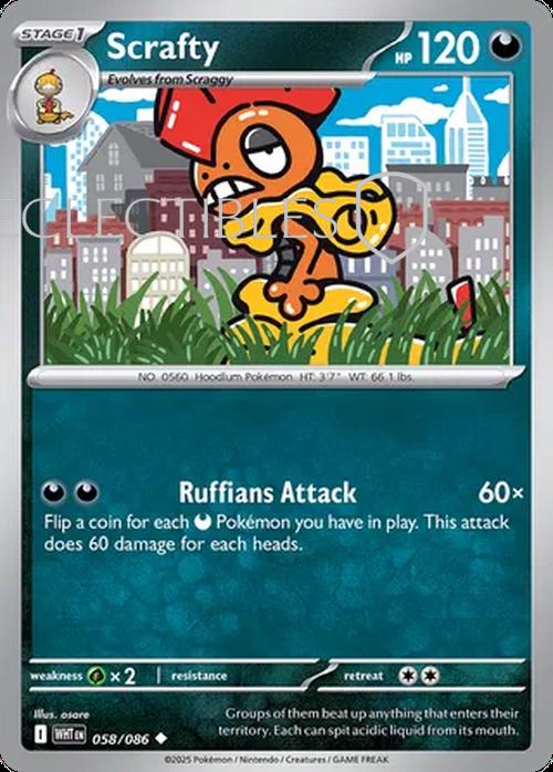 Pokemon White Flare 058/086 Scrafty Reverse Holo