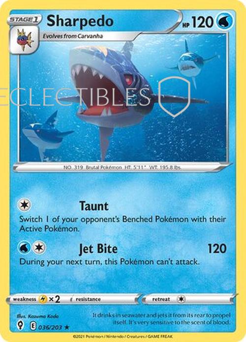 Pokemon Evolving Skies 036/203 Sharpedo  Reverse Holo