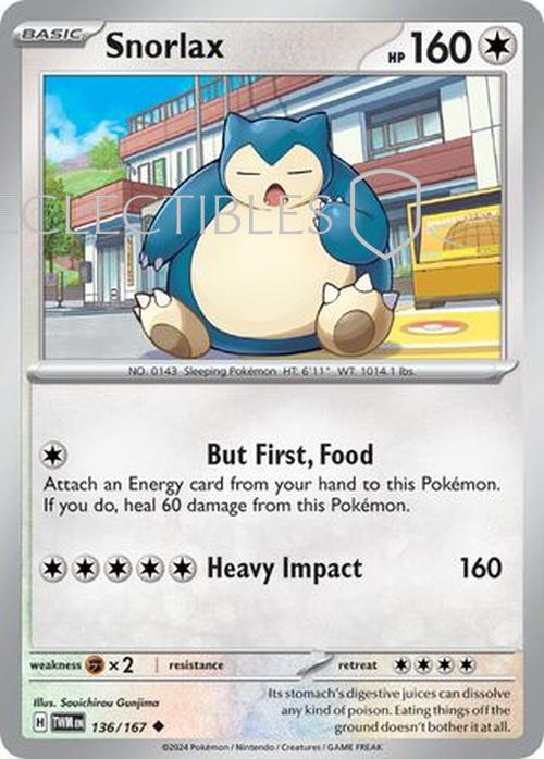 Pokemon Twilight Masquerade 136/167 Snorlax Reverse Holo