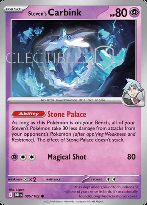 Pokemon Destined Rivals 086/182 Stevens Carbink Reverse Holo