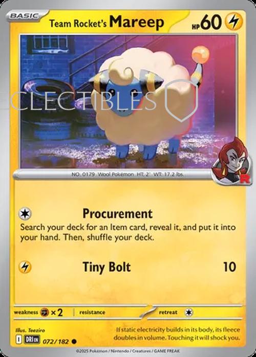 Pokemon Destined Rivals 072/182 Team Rockets Mareep Reverse Holo