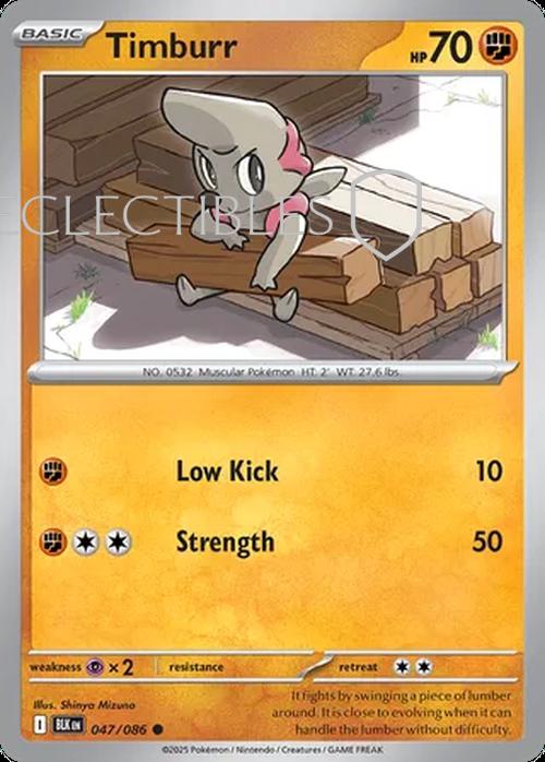 Pokemon Black Bolt 047/086 Timburr Reverse Holo