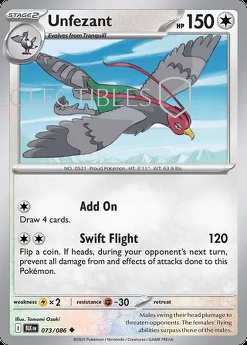 Pokemon Black Bolt 073/086 Unfezant Reverse Holo
