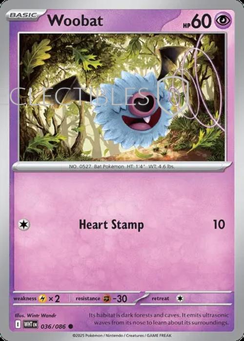 Pokemon White Flare 036/086 Woobat Reverse Holo