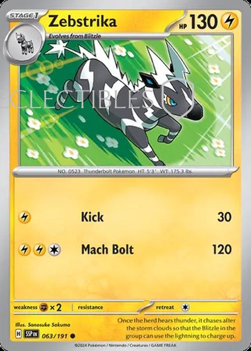 Pokemon Surging Sparks 063/191 Zebstrika  Reverse Holo