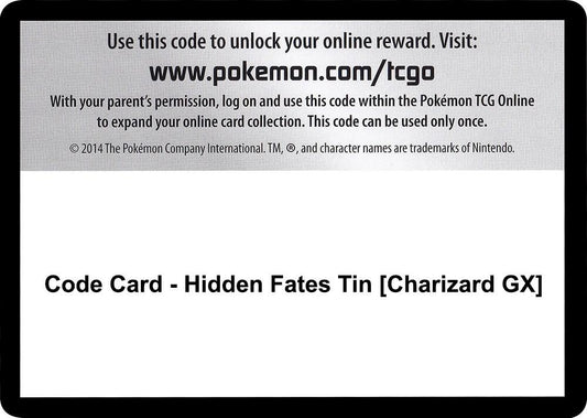 Pokemon Code Card Hidden Fates Charizard GX Tin