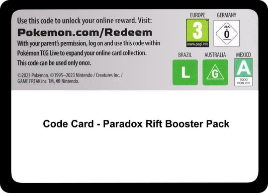 Pokemon Code Card Paradox Rift
