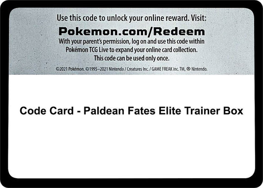 Pokemon Code Card Paldean Fates ETB Elite Trainer Box