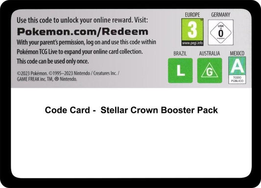 Pokemon Code Card Stellar Crown