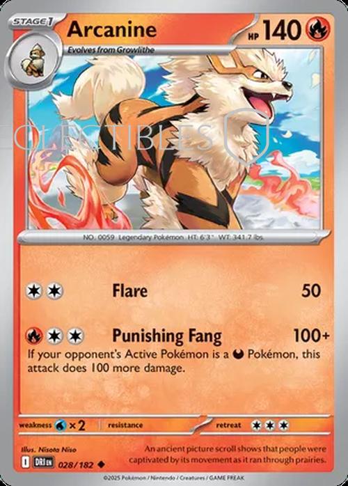 Pokemon Destined Rivals 028/182 Arcanine  Reverse Holo