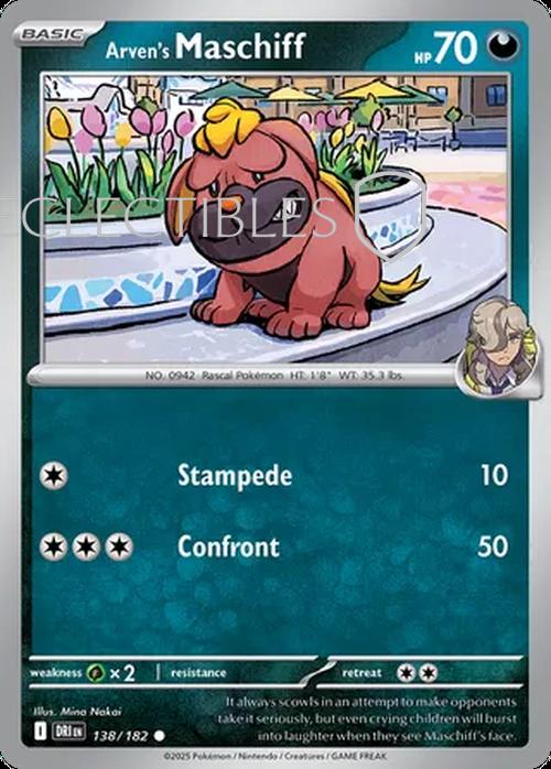 Pokemon Destined Rivals 138/182 Arvens Maschiff  Reverse Holo