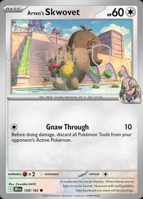 Pokemon Destined Rivals 158/182 Arvens Skwovet  Reverse Holo