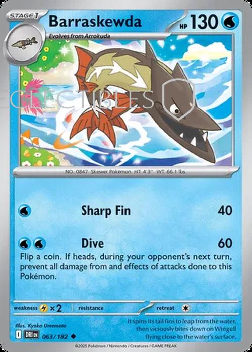 Pokemon Destined Rivals 063/182 Barraskewda  Reverse Holo