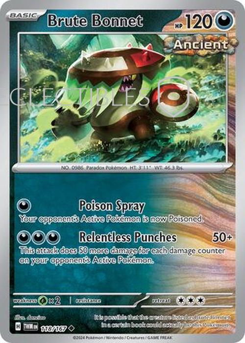 Pokemon Twilight Masquerade 118/167 Brute Bonnet  Reverse Holo