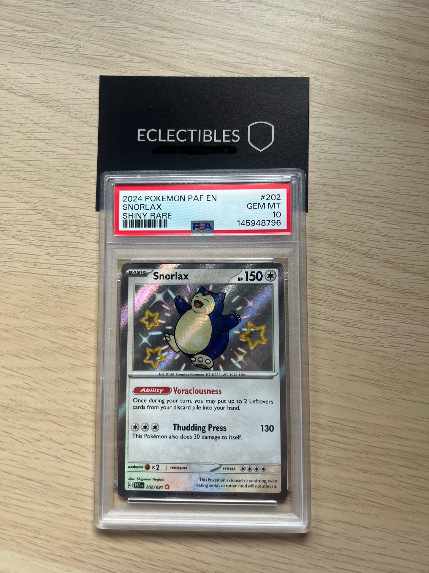 PSA 10 Pokemon Paldean Fates 202/91 Snorlax