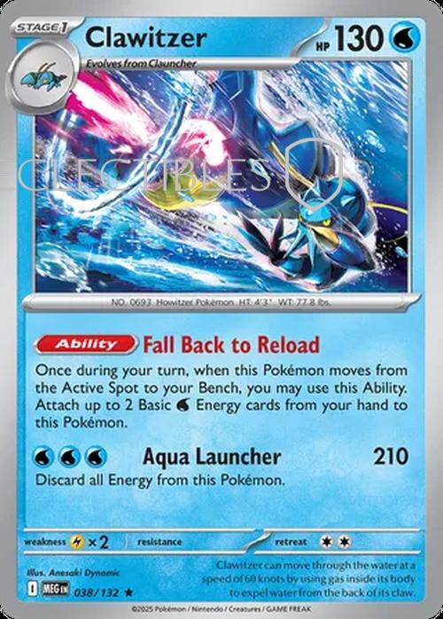 Pokemon Mega Evolutions 038/132 Clawitzer  Reverse Holo