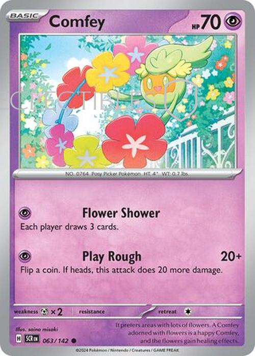 Pokemon Stellar Crown 063/142 Comfey  Reverse Holo