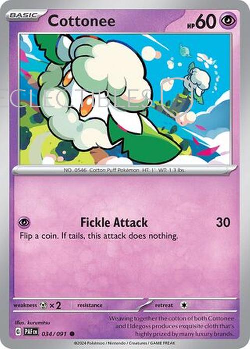 Pokemon Paldean Fates 034/91 Cottonee  Reverse Holo