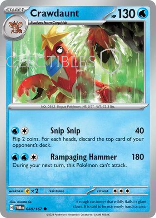 Pokemon Twilight Masquerade 048/167 Crawdaunt  Reverse Holo