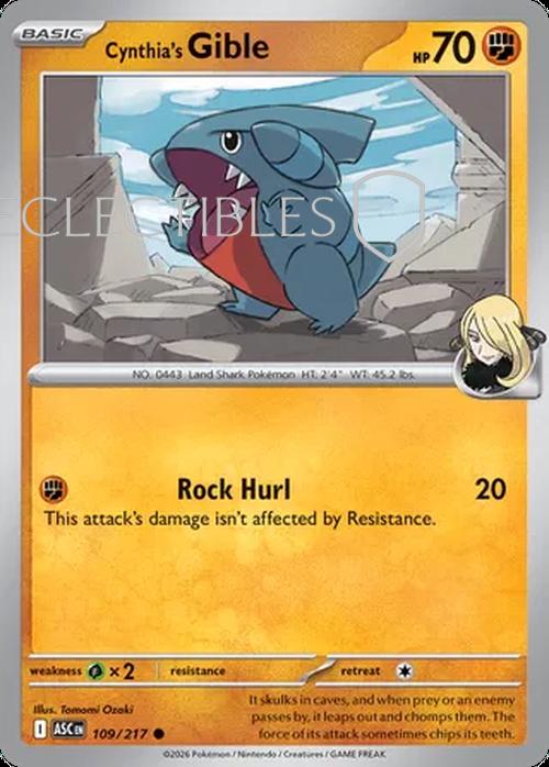 Pokemon Ascended Heroes 109/217 Cynthias Gible  Reverse Holo