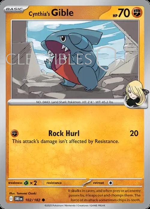 Pokemon Destined Rivals 102/182 Cynthias Gible  Reverse Holo