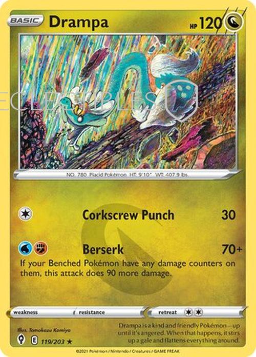 Pokemon Evolving Skies 119/203 Drampa  Reverse Holo