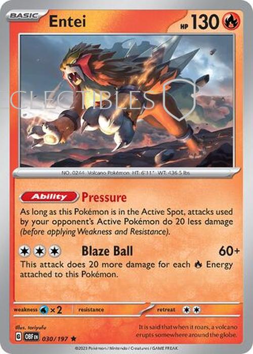 Pokemon Obsidian Flame 030/197 Entei Holo