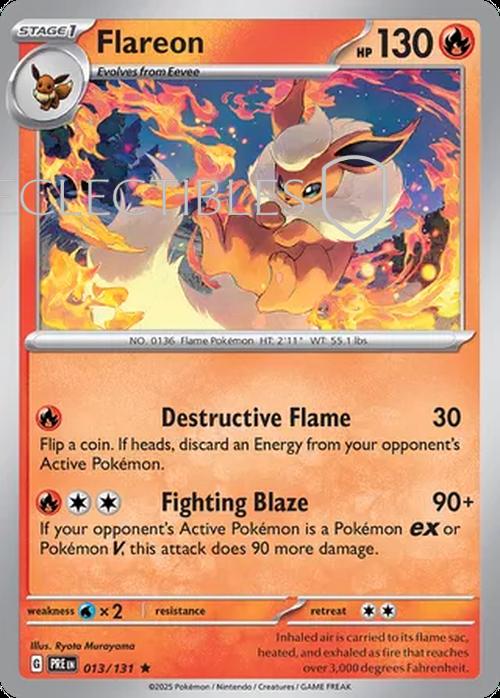 Pokemon Prismatic Evolutions 013/131 Flareon Pokeball Holo