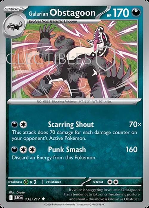 Pokemon Ascended Heroes 132/217 Galarian Obstagoon  Reverse Holo